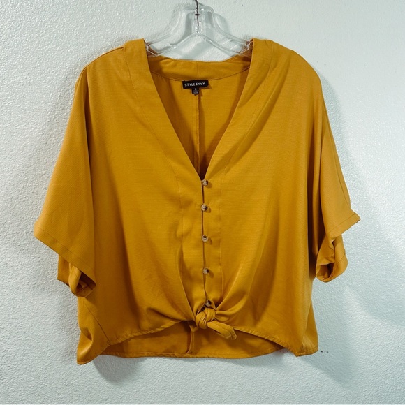 Style Envy Tops - Style Envy tie front blouse mustard- yellow -gold color size L